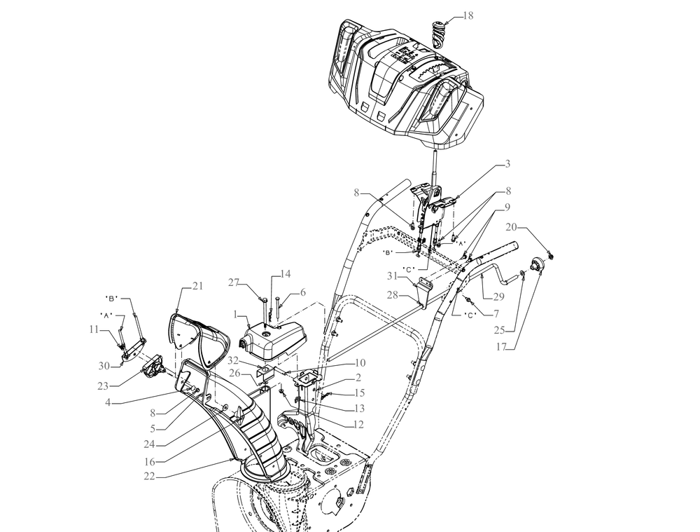 Chute Diagram and Parts List for 2X24-INCH (31AM5CVR710)(2019) Cub Cadet Snow Blower